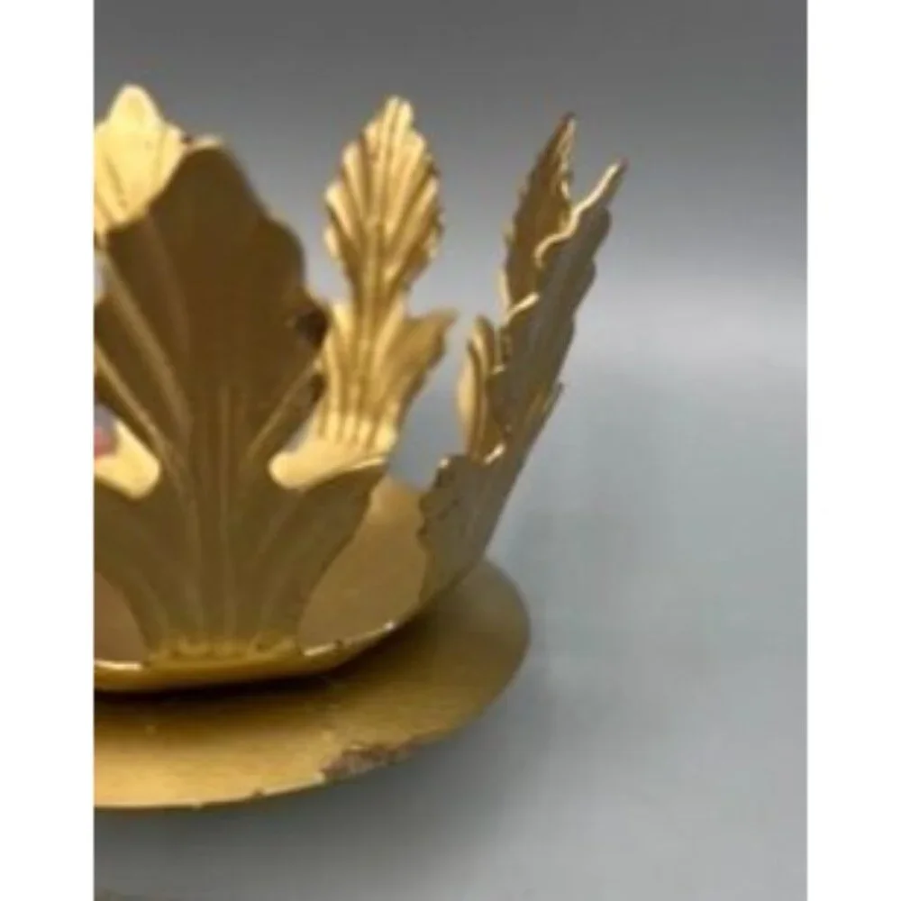Vtg Candle Holder Gold Leaf‎ Glass Art Deco Votive or Floating Candle